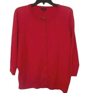Talbots Pima Cotton Blend Red Cardigan Sweater 3/4 Sleeve Size X Preppy Academia